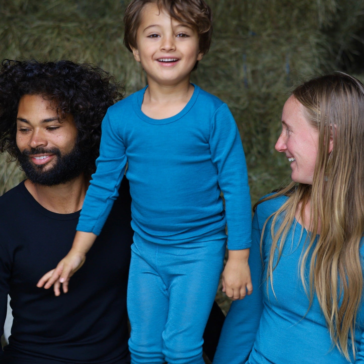 Hocosa Child Long Sleeve Shirt, Wool/Silk, Sea Blue and Blue Jean