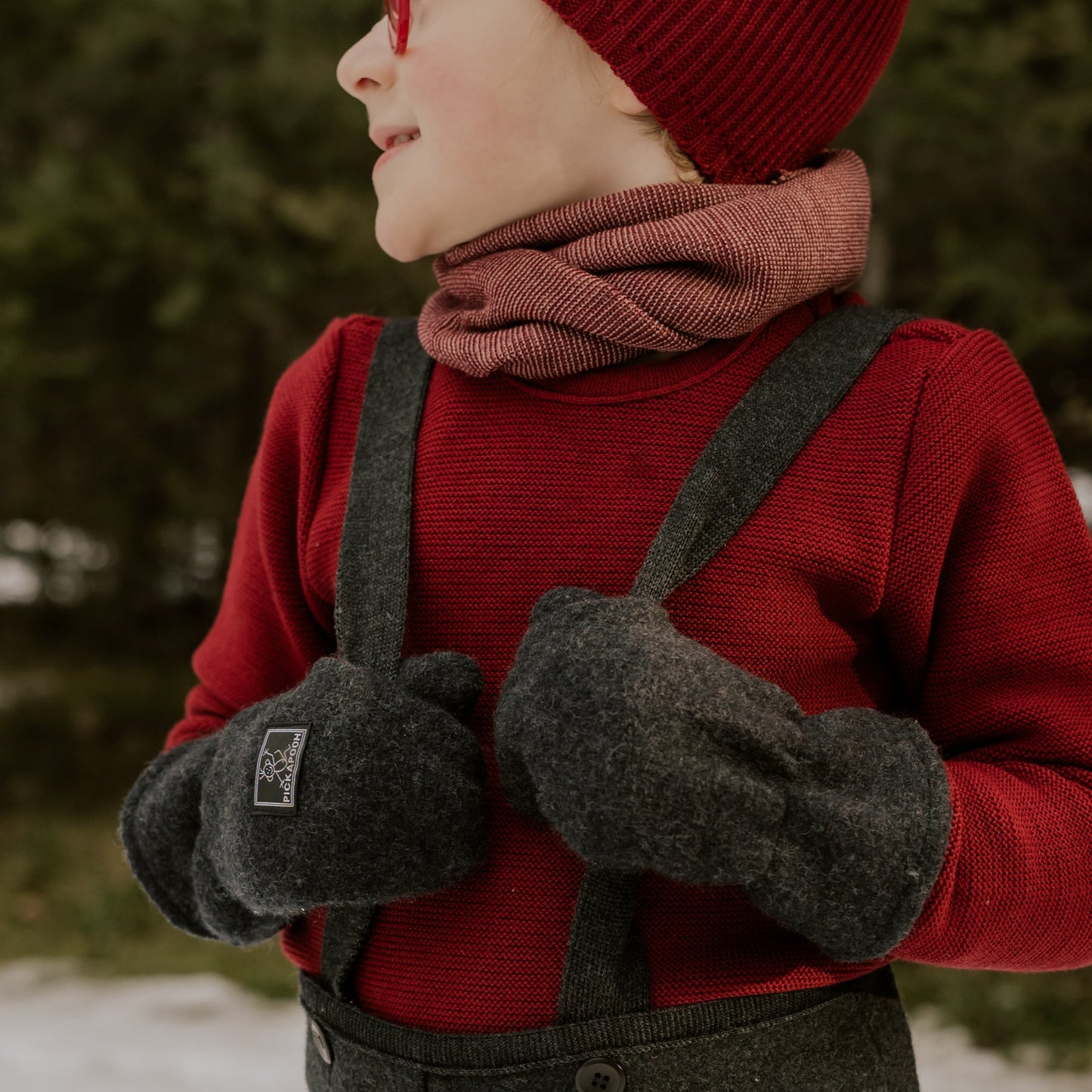Moufles Pickapooh pour enfant, laine bouillie mérinos avec doublure en laine/soie