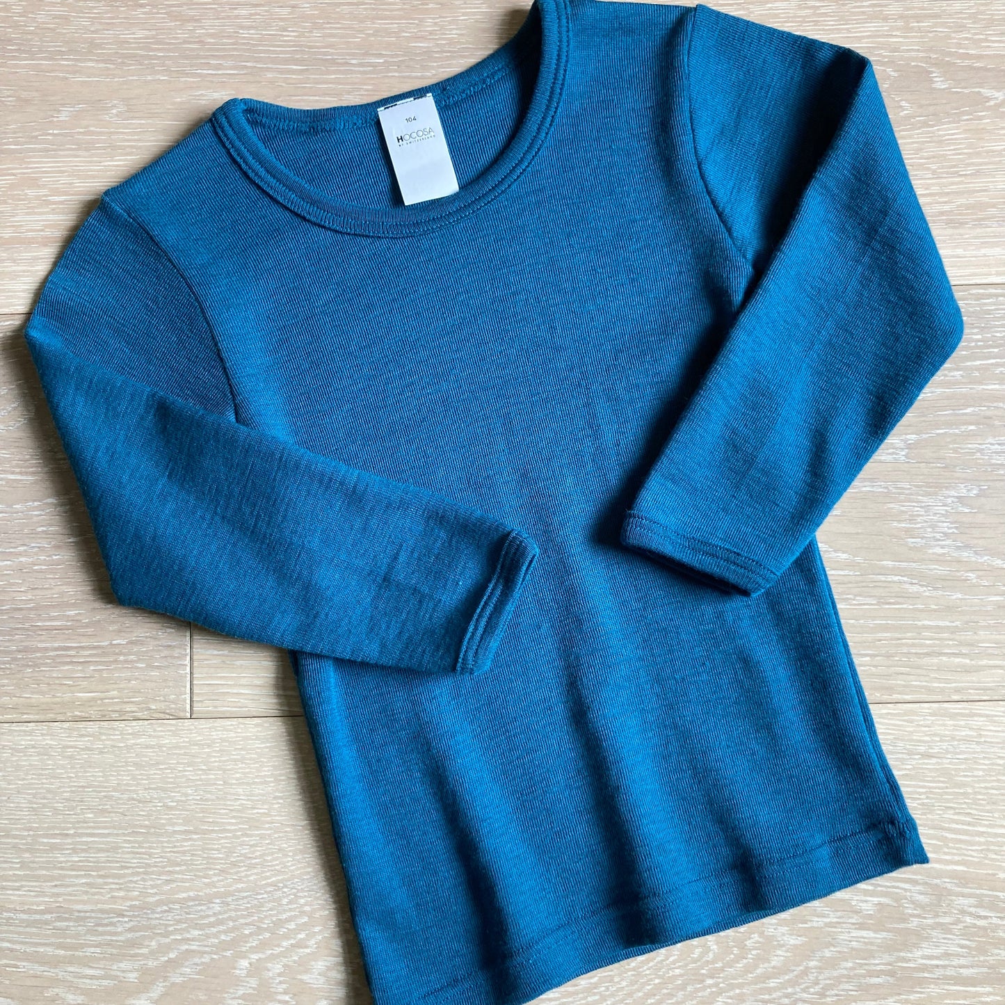 Hocosa Child Long Sleeve Shirt, Wool/Silk, Sea Blue and Blue Jean