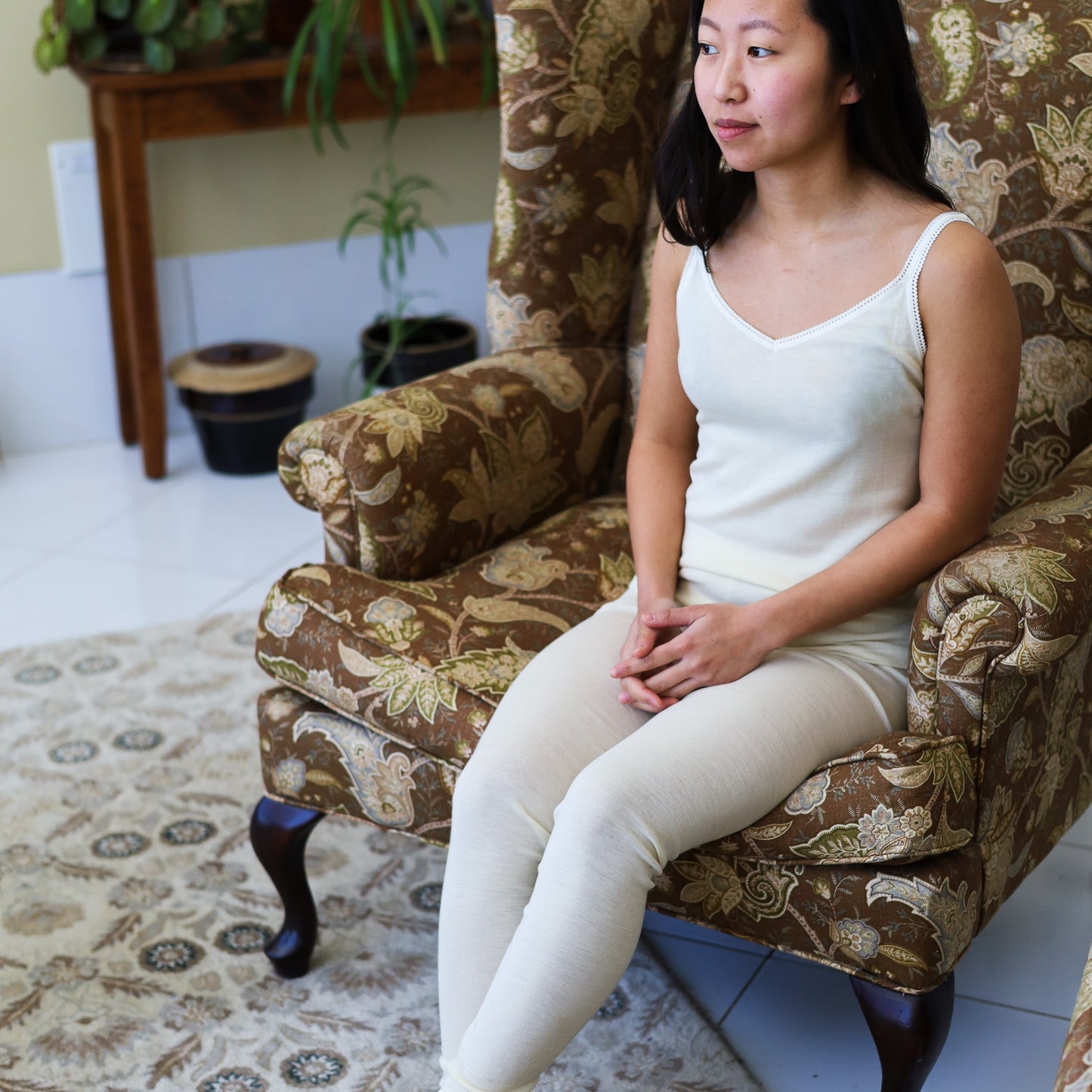Hocosa Femmes Legging avec Revers, Laine/Soie