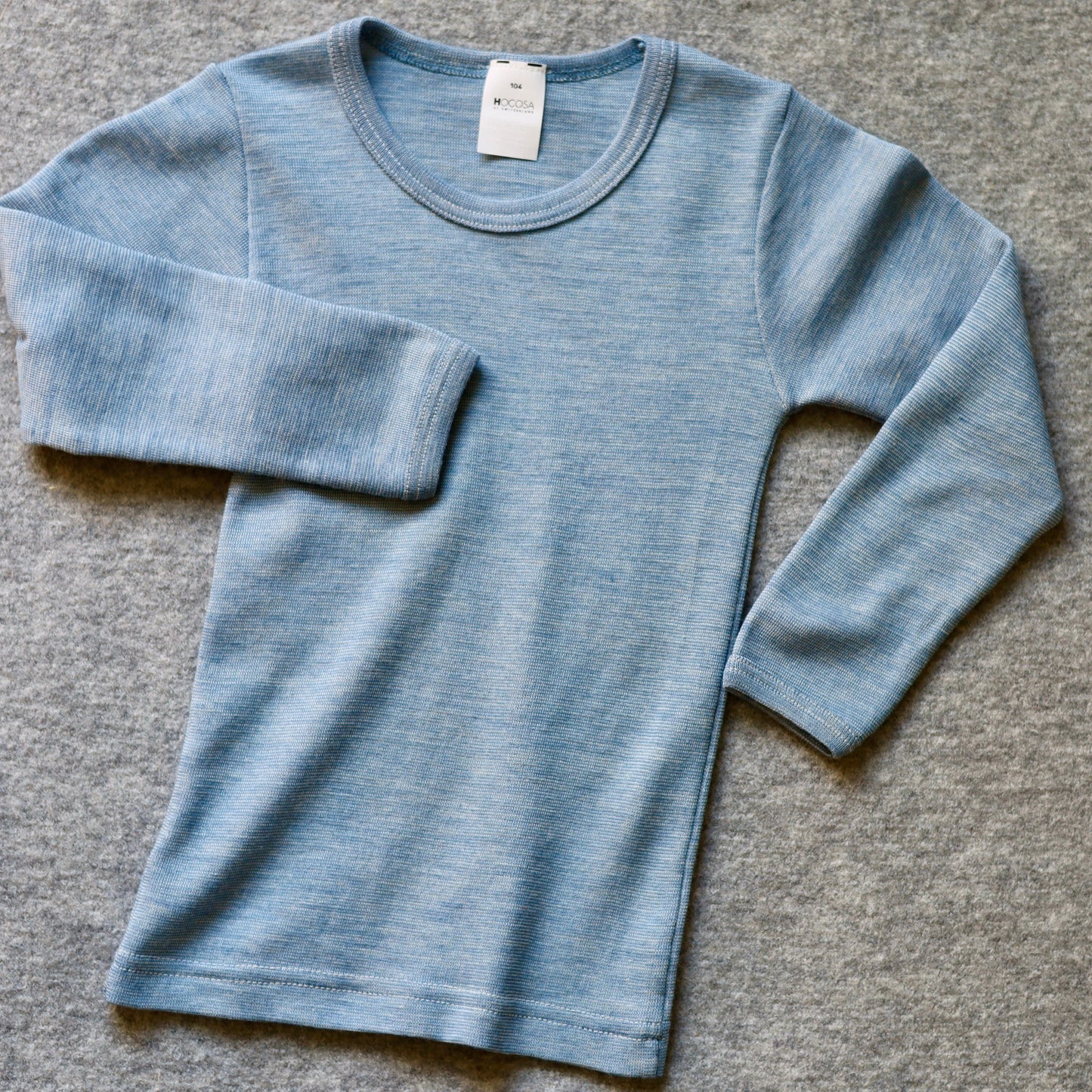 Hocosa Child Long Sleeve Shirt, Wool/Silk, Sea Blue and Blue Jean