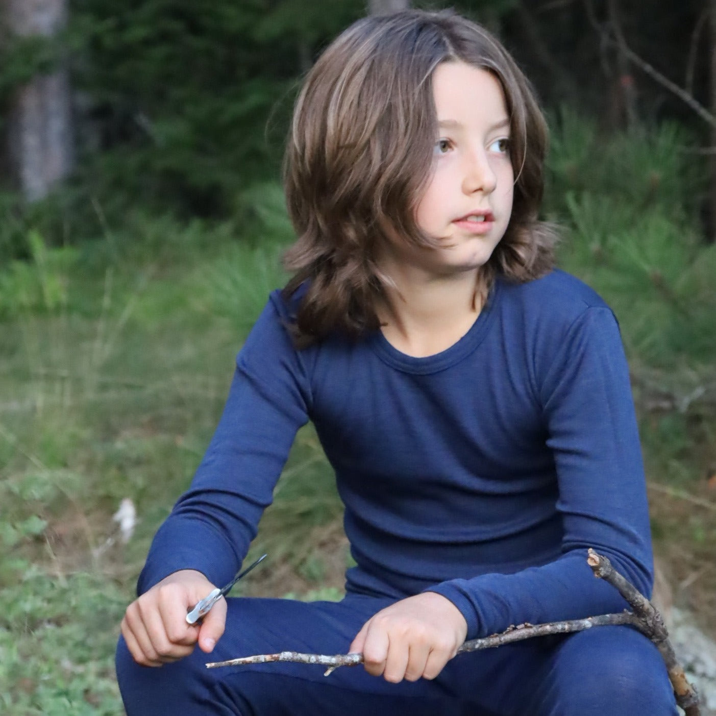 Chemise à manches longues Engel pour enfant, laine mérinos/soie, uni