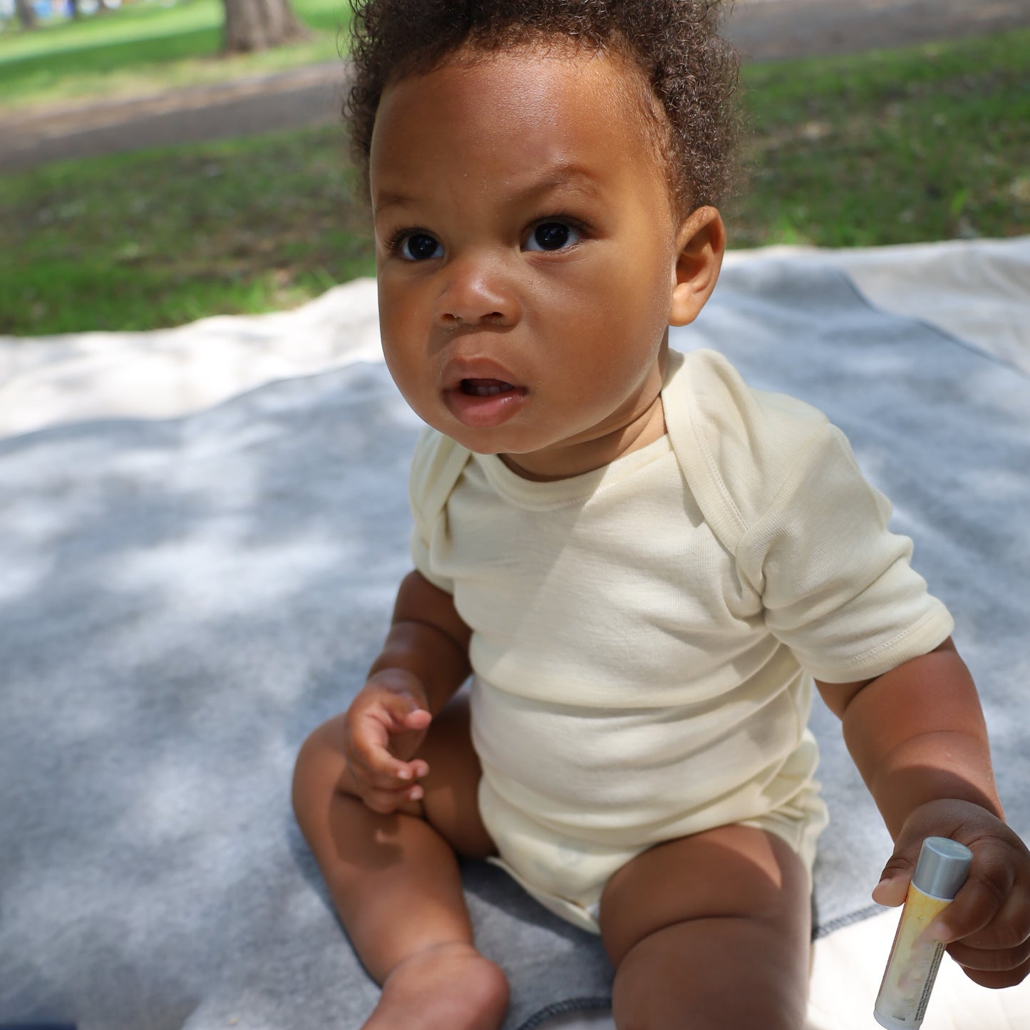 Hocosa Baby/Toddler Onesie Short Sleeve, Wool/Silk, Natural