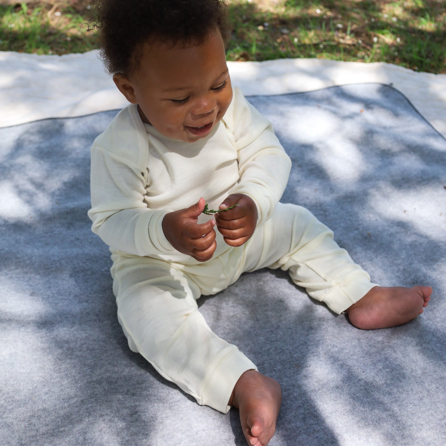 Hocosa Legging pour bébé/tout-petit avec revers en laine/soie, naturel