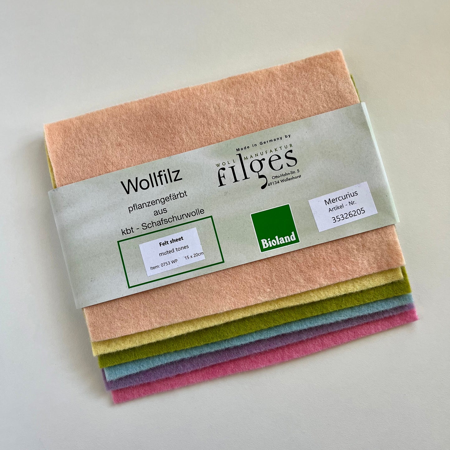 Feutres de laine Bioland - Paquet de 6 feuilles, Feutre de laine biologique