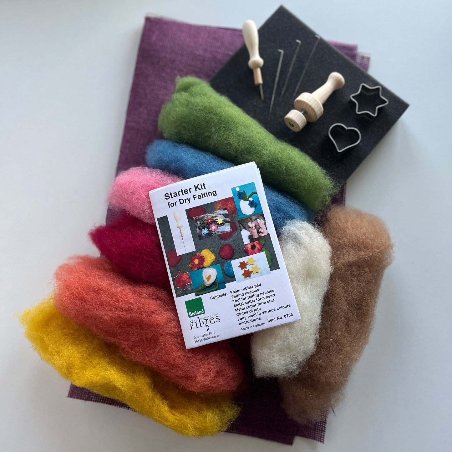 Kit de démarrage Filges pour feutrage à sec, laine biologique