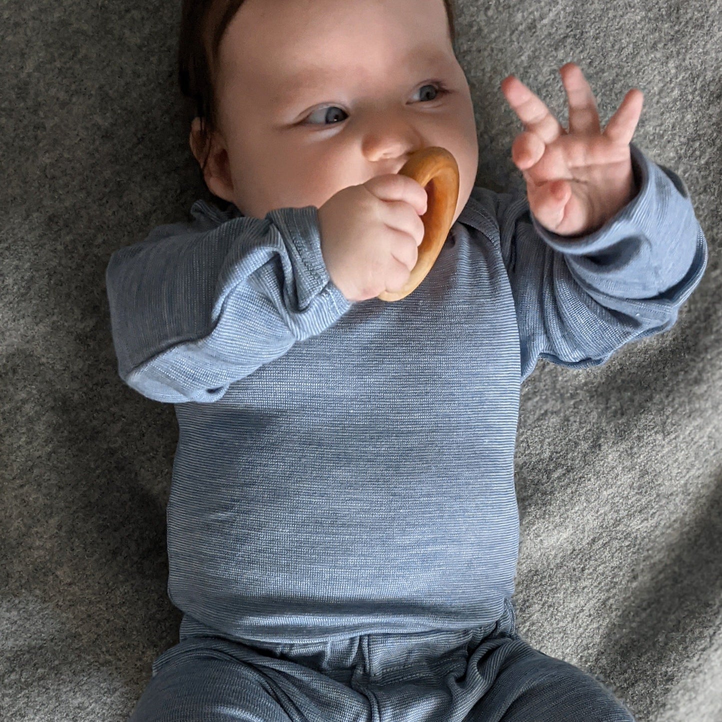 Hocosa Baby/Toddler Onesie Long Sleeve, Wool/Silk, Sea Blue and Blue Jean