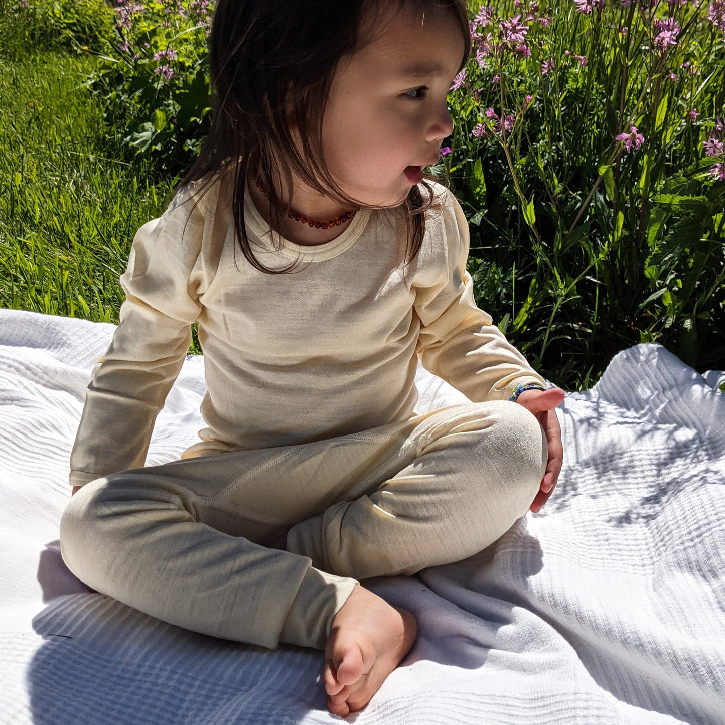 Hocosa Legging Enfant avec Revers, Soie, Naturel