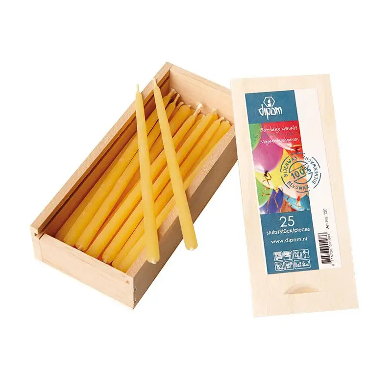 Bougies d'anniversaire en cire d'abeille Dipam - 25 pièces