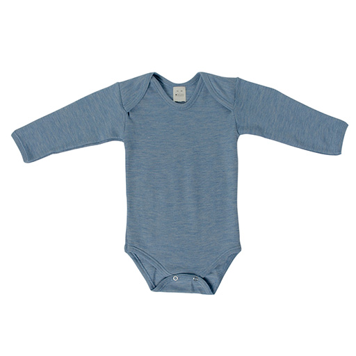 Hocosa Baby/Toddler Onesie Long Sleeve, Wool/Silk, Sea Blue and Blue Jean