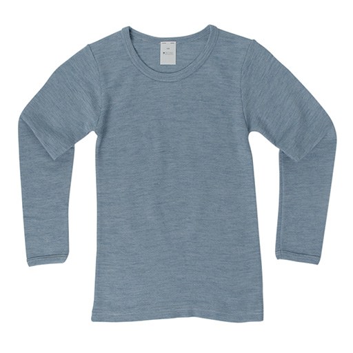 Hocosa Child Long Sleeve Shirt, Wool/Silk, Sea Blue and Blue Jean