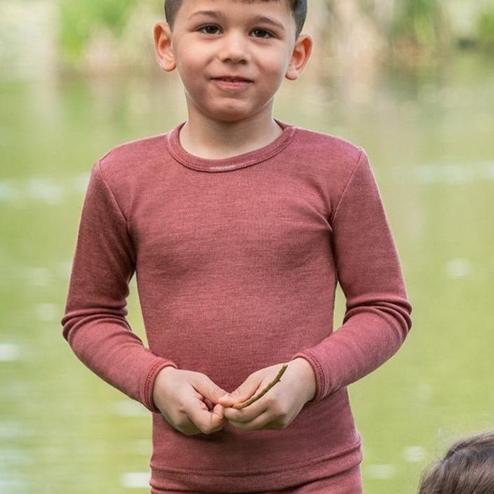 Chemise à manches longues Engel pour enfant, laine mérinos/soie, uni