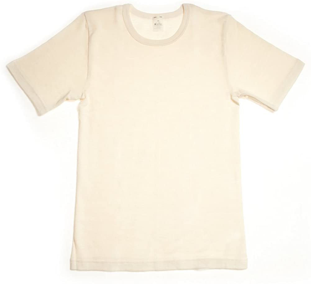 Hocosa Chemise à manches courtes pour bébé/tout-petit, laine/soie, naturel