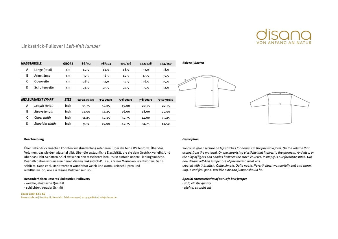Pull Disana pour enfant, tricot gauche, tricot en laine - Soldes