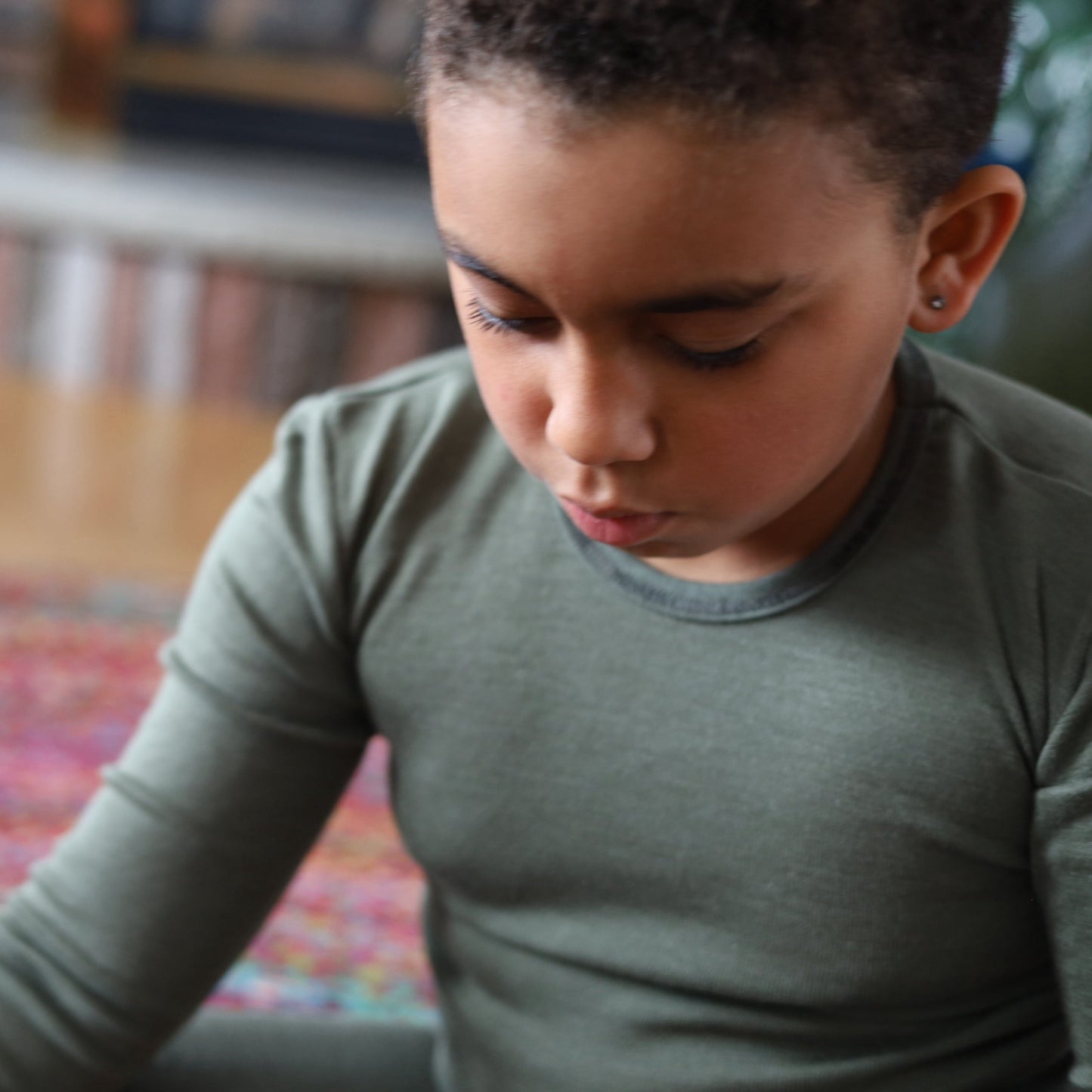 Chemise à manches longues Engel pour enfant, laine mérinos/soie, uni