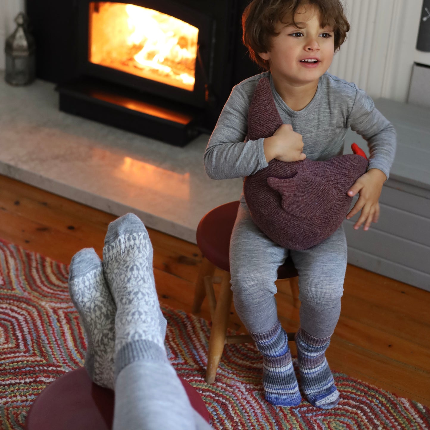 Hirsch Natur Chaussette pour enfant, poids moyen, avec revers côtelé, laine mérinos panachée