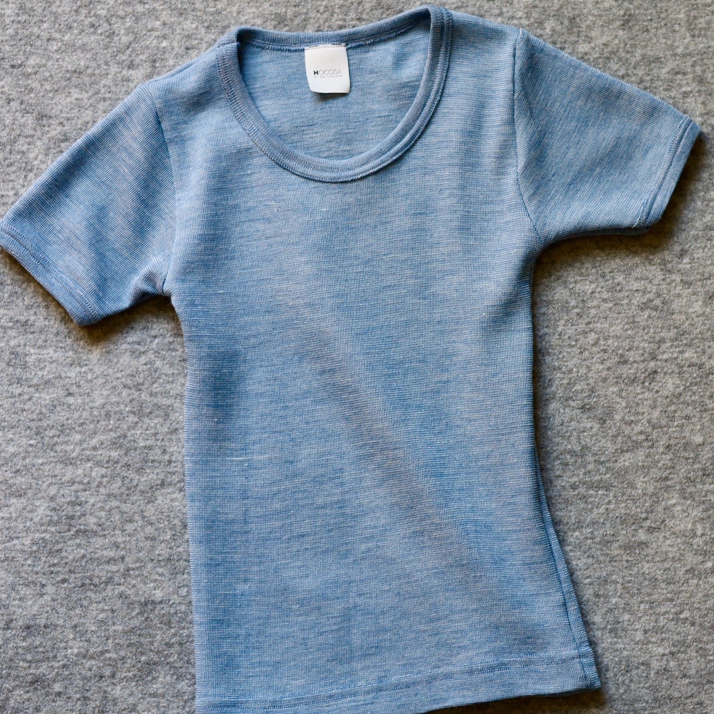 Chemise à manches courtes pour tout-petits Hocosa, laine/soie, bleu jean
