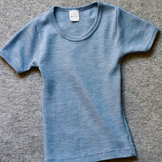 Hocosa Toddler Short Sleeve Shirt, Wool/Silk, Blue Jean