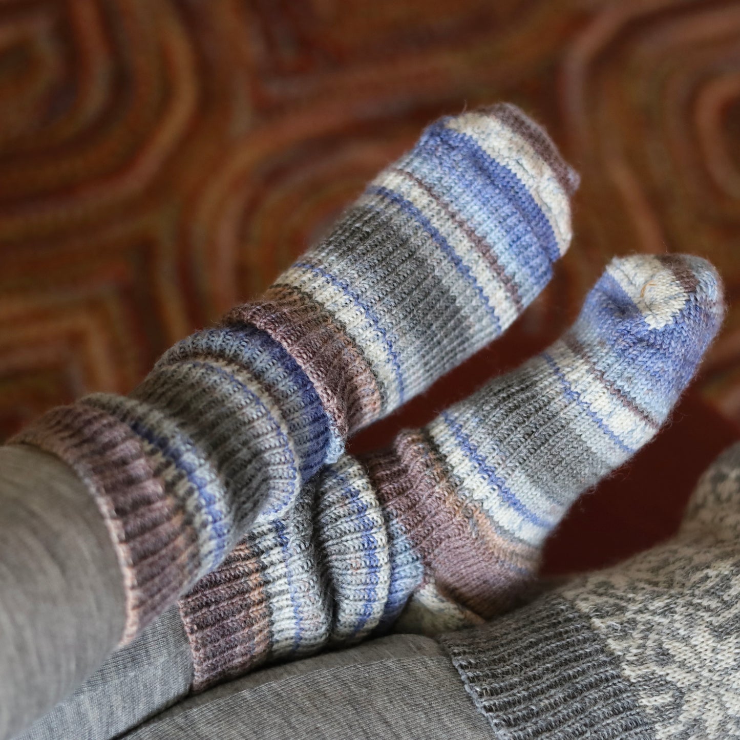 Hirsch Natur Chaussette pour enfant, poids moyen, avec revers côtelé, laine mérinos panachée