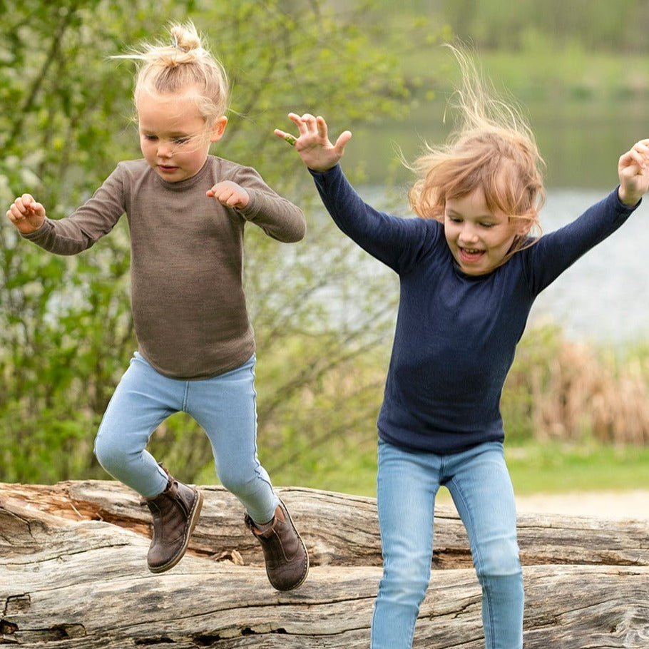 Chemise à manches longues Engel pour enfant, laine mérinos/soie, uni