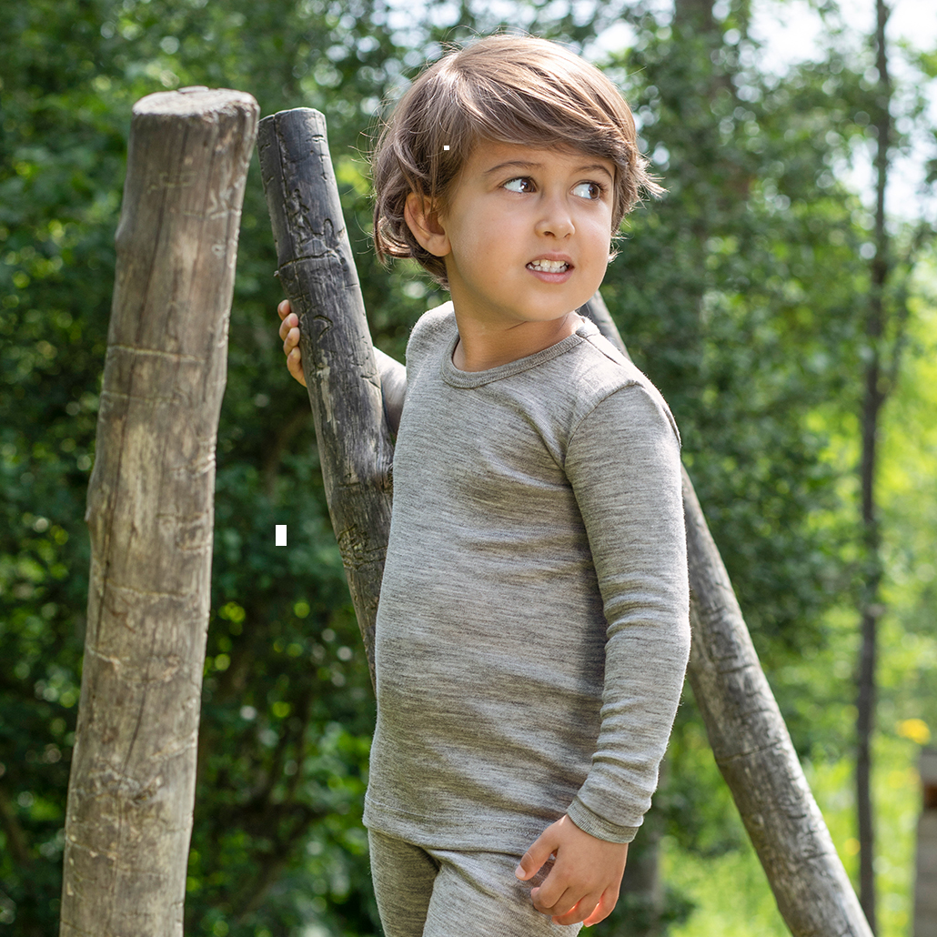 Chemise à manches longues Engel pour enfant, laine mérinos/soie, uni