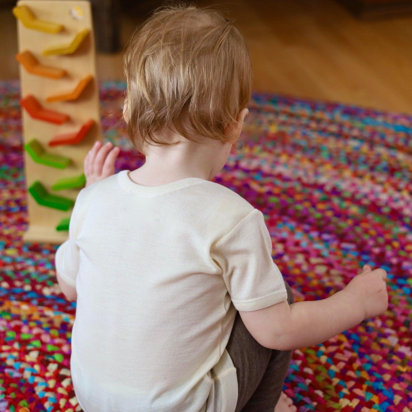 Hocosa Chemise à manches courtes pour bébé/tout-petit, laine/soie, naturel