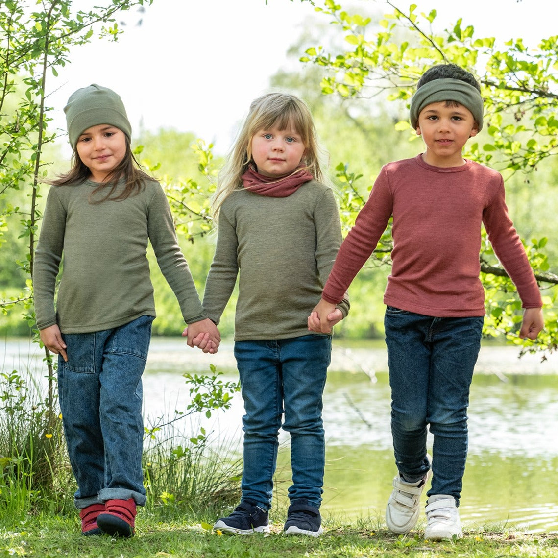 Chemise à manches longues Engel pour enfant, laine mérinos/soie, uni