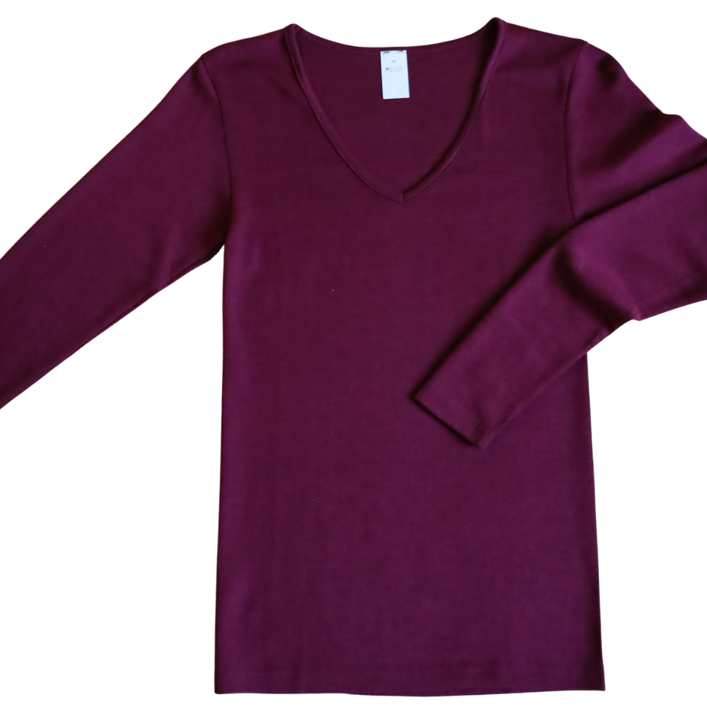 Hocosa Women Long Sleeve Shirt with V-neck, Wool/Silk