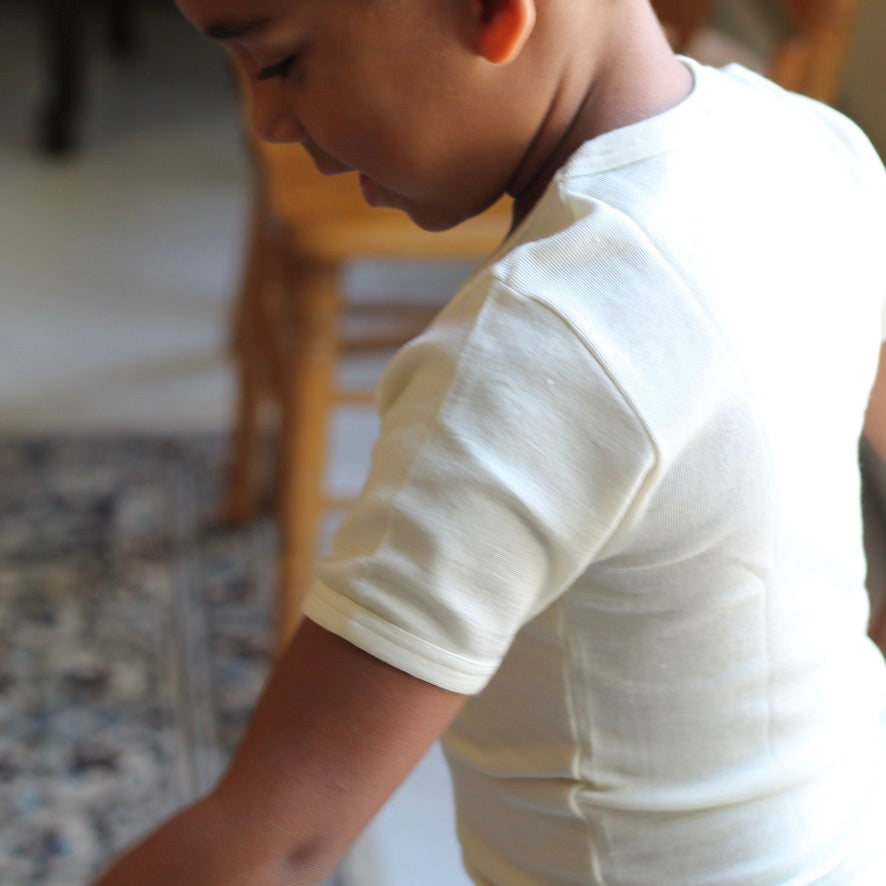Chemise à manches courtes enfant Hocosa, laine, uni