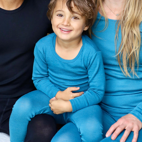 Hocosa Toddler Long Sleeve Shirt, Wool/Silk, Sea Blue