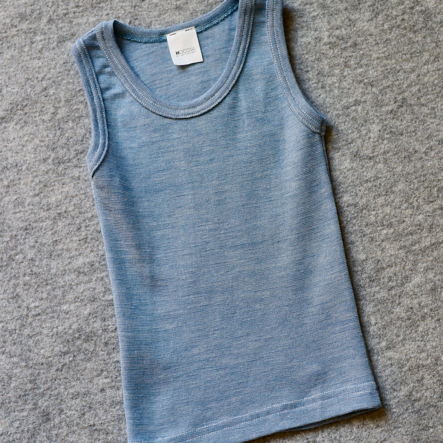 Hocosa Child Sleeveless Shirt, Wool/Silk, Sea Blue and Blue Jean