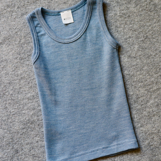 Hocosa Child Sleeveless Shirt, Wool/Silk, Sea Blue and Blue Jean