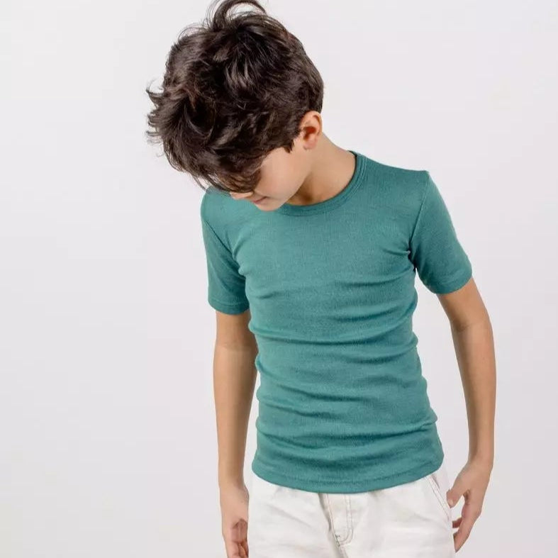 Chemise à manches courtes Engel pour enfant, laine/soie