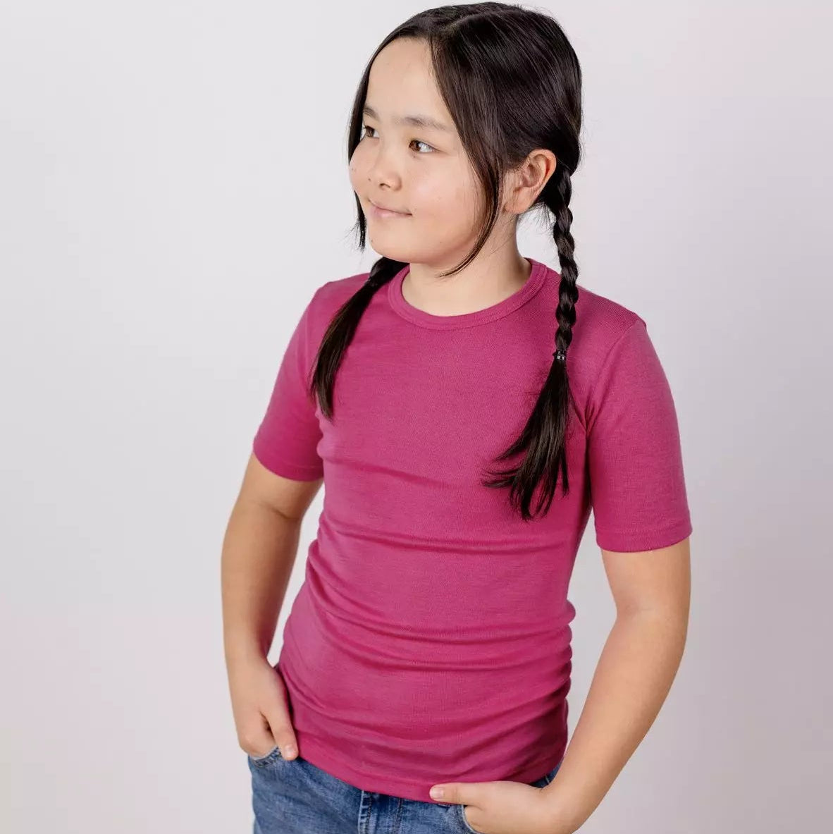 Chemise à manches courtes Engel pour enfant, laine/soie