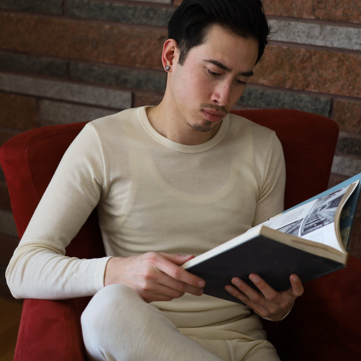 Hocosa Chemise à manches longues unisexe, laine/soie