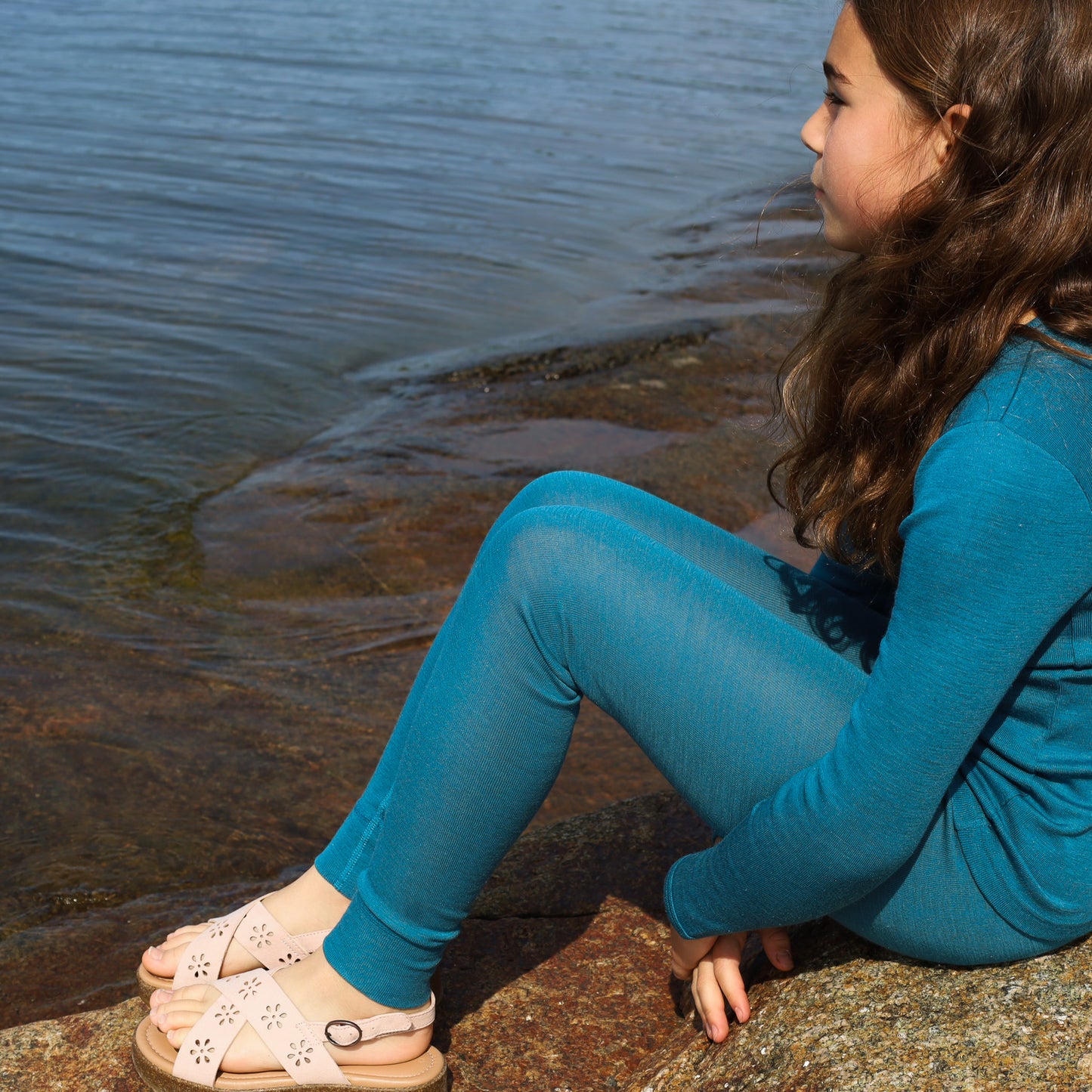 Hocosa Child Legging with Cuff, Wool/Silk, Sea Blue