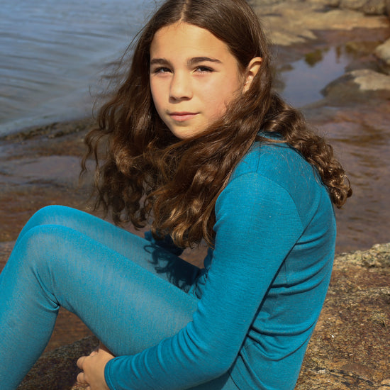 Hocosa Child Long Sleeve Shirt, Wool/Silk, Sea Blue and Blue Jean