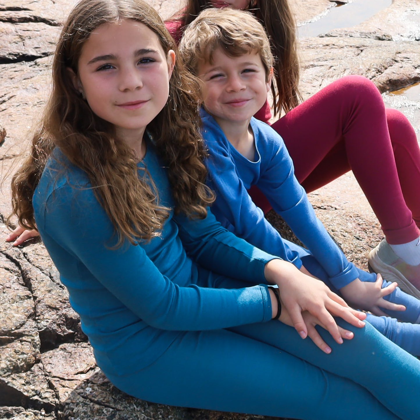 Hocosa Child Long Sleeve Shirt, Wool/Silk, Sea Blue and Blue Jean