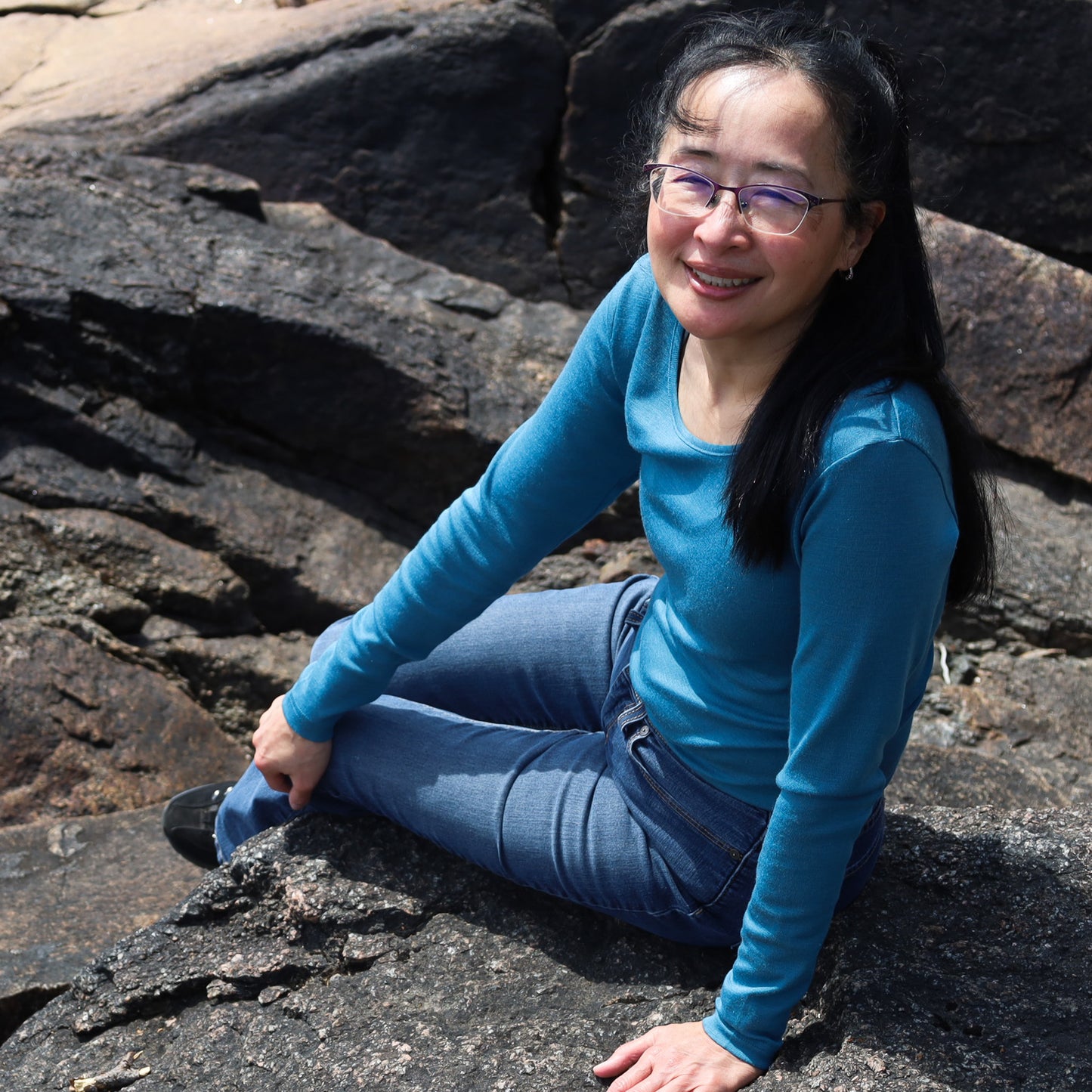 Hocosa Chemise à manches longues pour femme, col rond, laine/soie