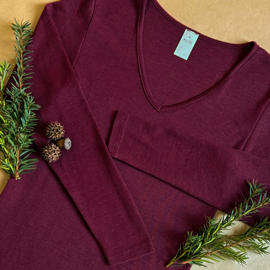 Hocosa Chemise à manches longues pour femme avec col en V, laine/soie