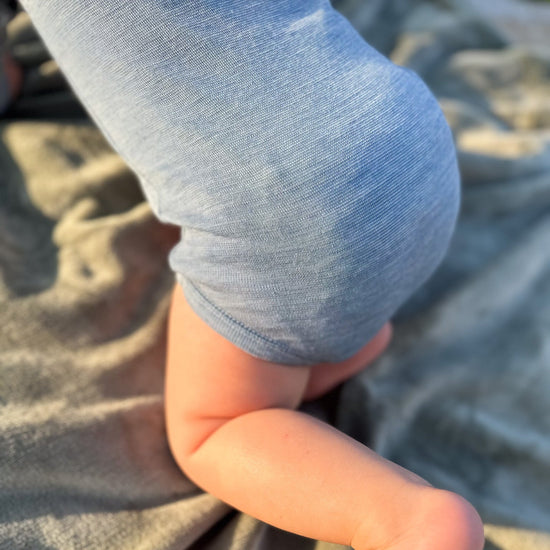 Hocosa Baby/Toddler Onesie Long Sleeve, Wool/Silk, Sea Blue and Blue Jean