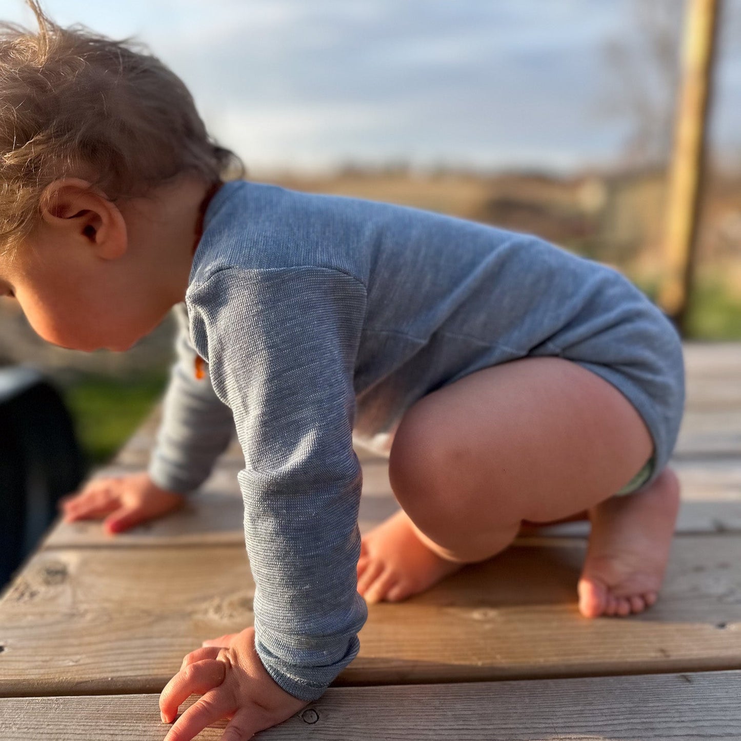 Hocosa Grenouillère à manches longues pour bébé/jeune enfant, laine/soie, naturel