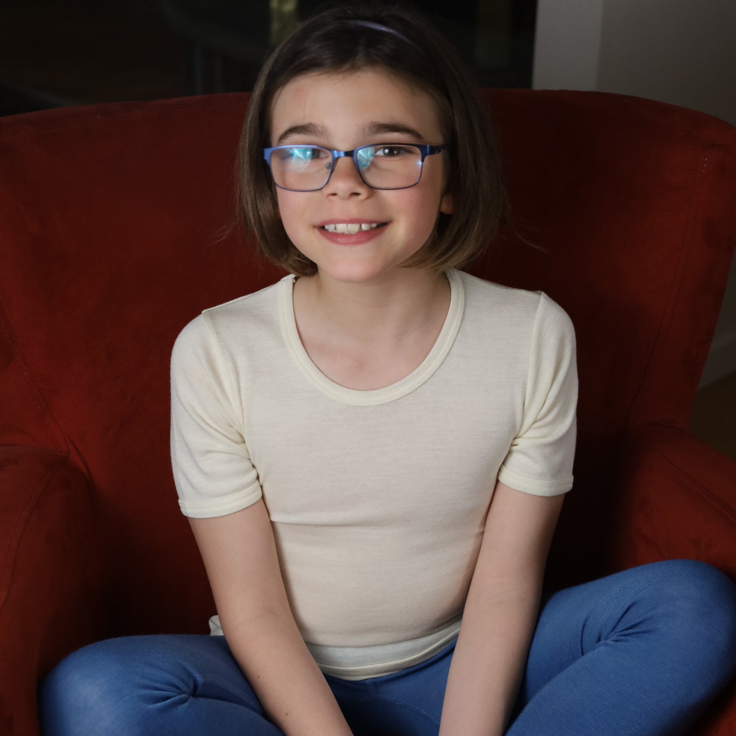 Hocosa Child Short Sleeve Shirt, Wool/Silk, Natural