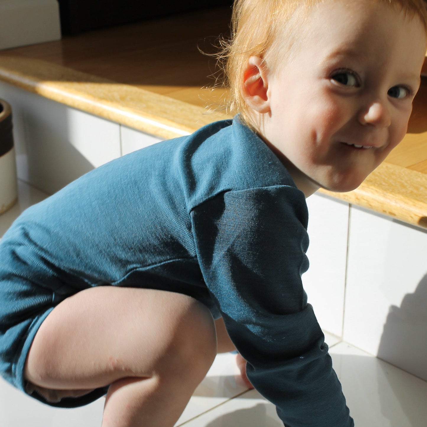 Hocosa Grenouillère à manches longues pour bébé/jeune enfant, laine/soie, naturel
