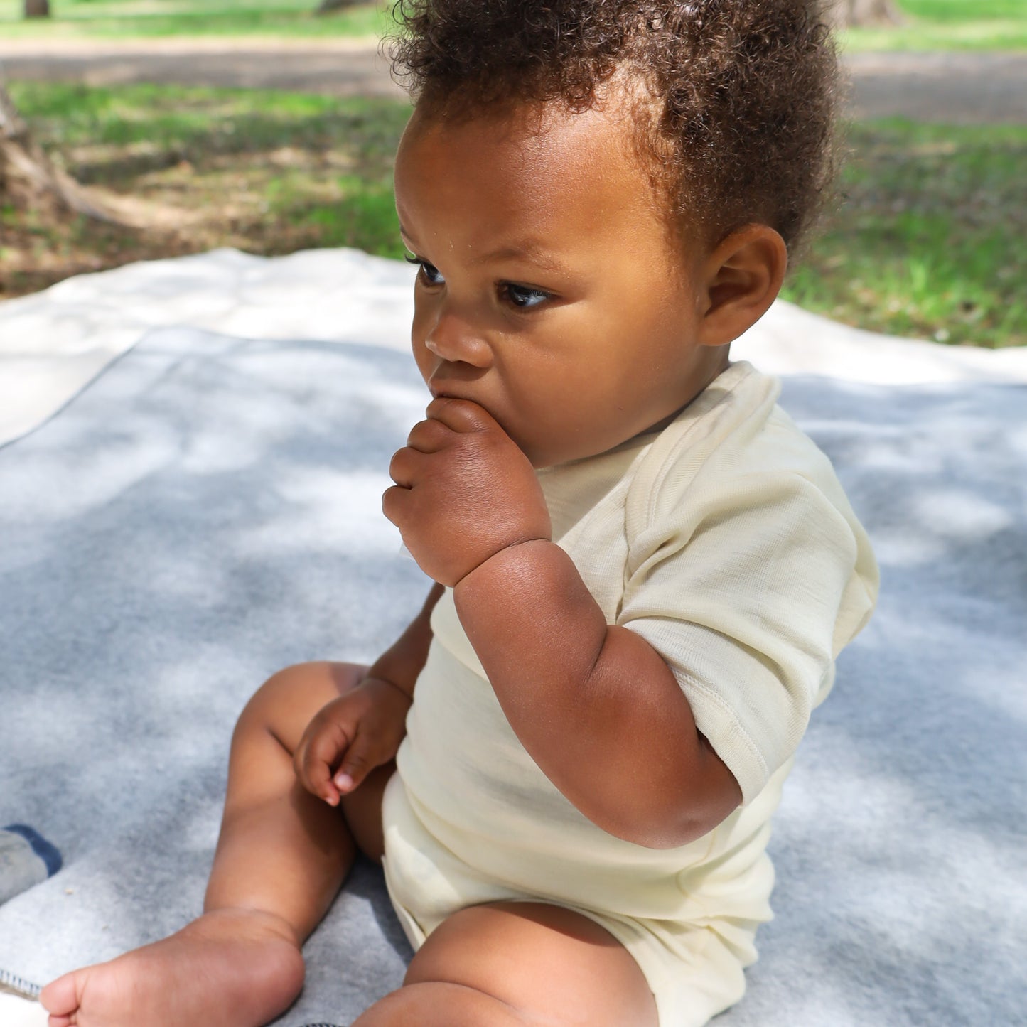Hocosa Baby/Toddler Onesie Manches Courtes, Laine/Soie, Naturel