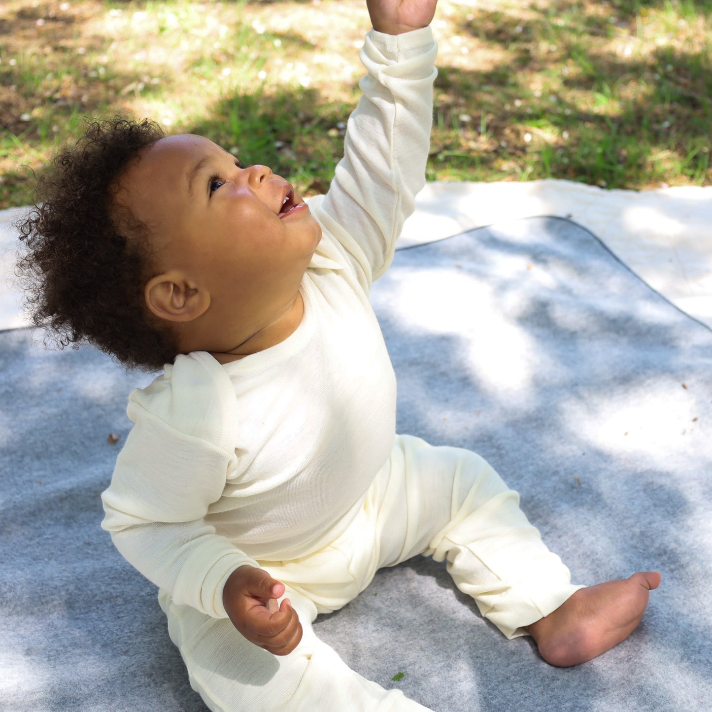 Hocosa Grenouillère à manches longues pour bébé/jeune enfant, laine/soie, naturel