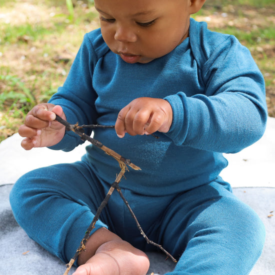 Legging Hocosa pour bébé/jeune enfant avec revers en laine/soie, bleu marine