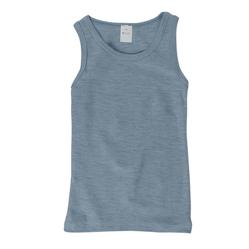 Hocosa Child Sleeveless Shirt, Wool/Silk, Sea Blue and Blue Jean