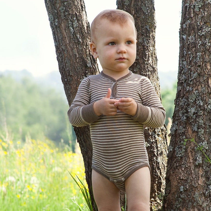 Engel Baby/Toddler Onesie, manches longues, boutons-pression sur le devant, laine mérinos/soie