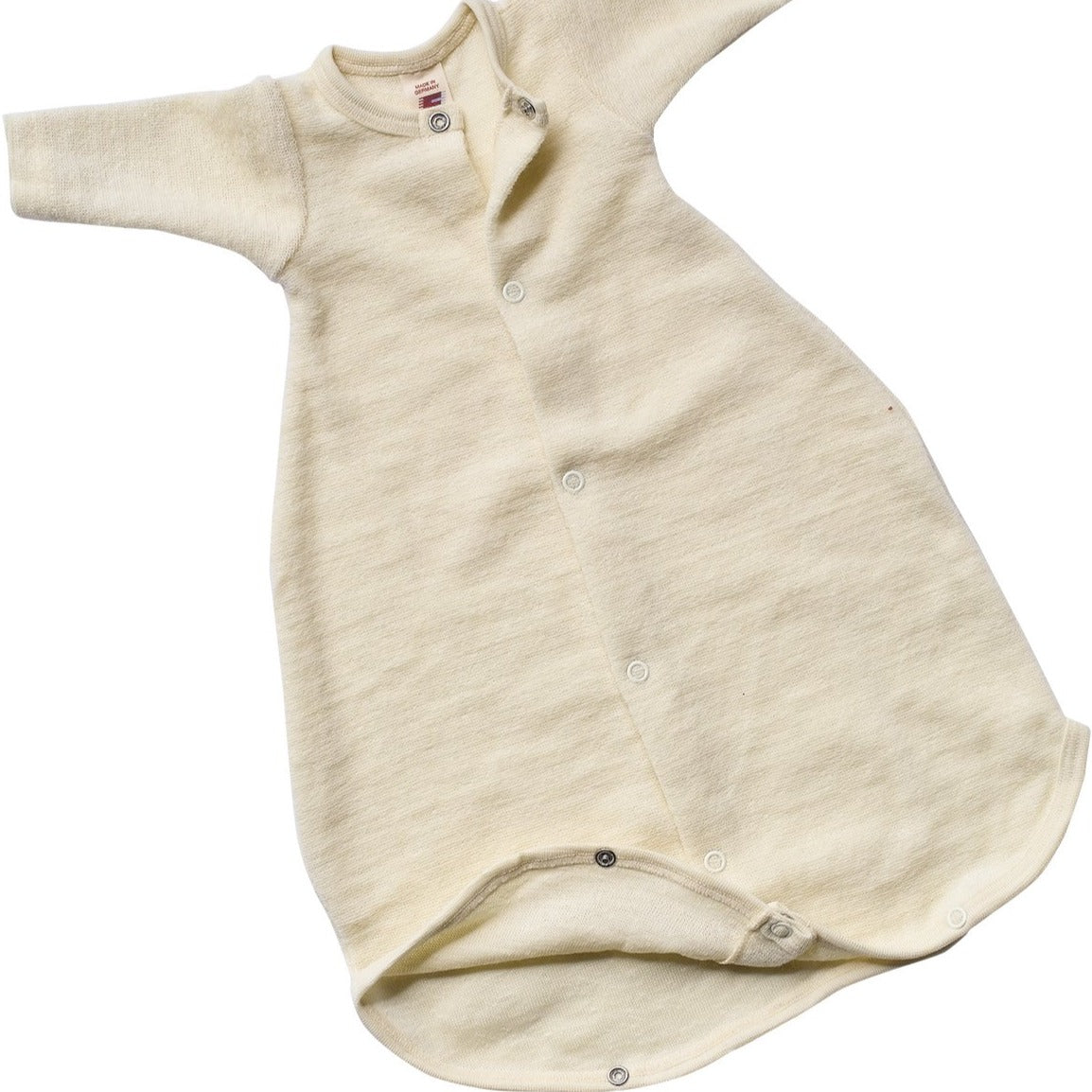 Gigoteuse Engel pour bébé prématuré avec manches longues et ouverture à bouton-pression sur le bas, laine éponge